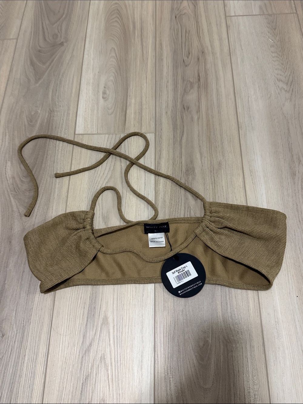 Tan Ribbed Off-Shoulder Crop Top
